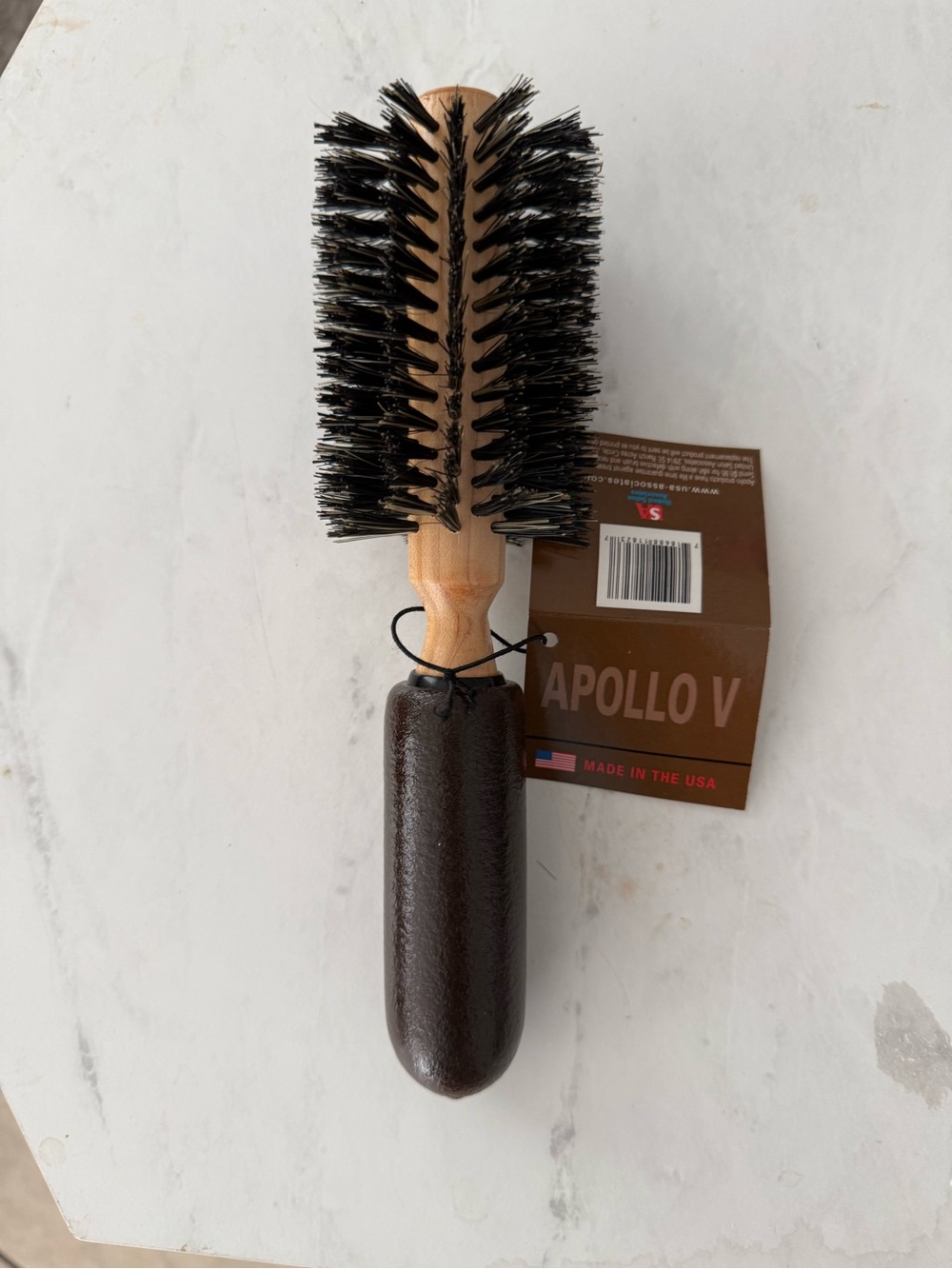 Apollo V Round Hair Brush — Black Bristles with Dark Brown Handle